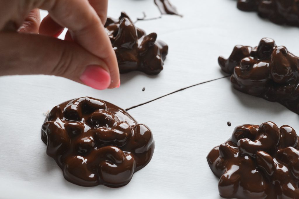 chocolate cashew clusters with flaky salt
