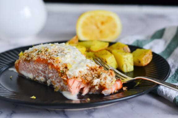Panko Crusted Salmon with Lemon Cream Sauce - Home Sweet Table ...