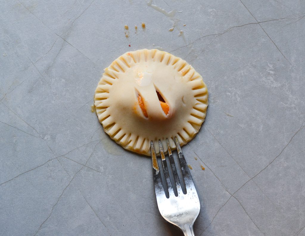 crimp the pies to secure
