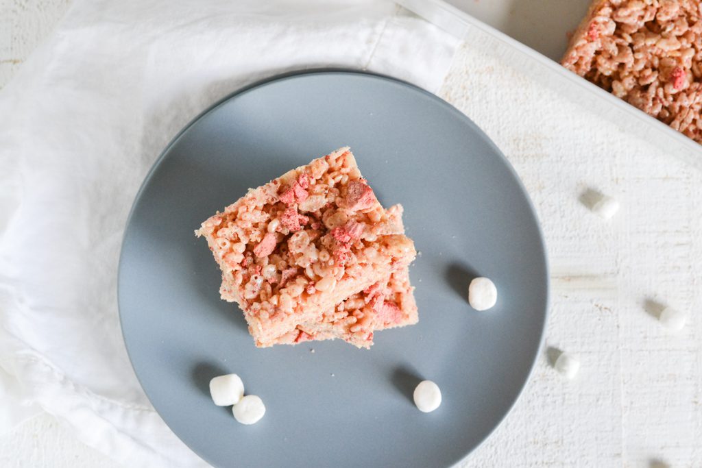 Strawberry Rice Krispies Treats on a plate