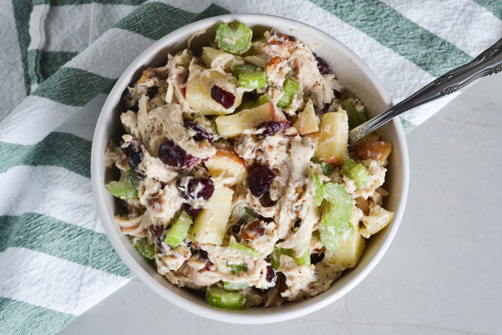 a bowl with Cranberry Pecan Chicken Salad