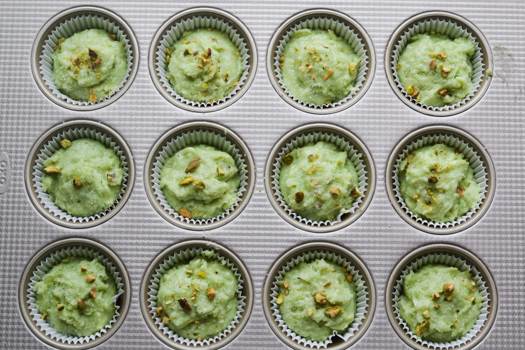 muffin tin with muffin batter